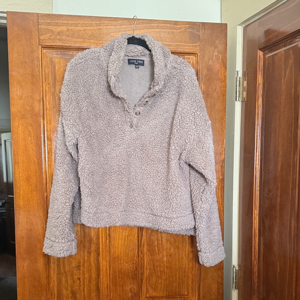 Love Tree Soft Gray Sherpa Turtleneck Sweater